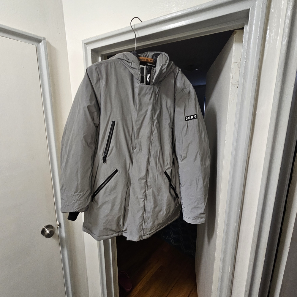 DKNY Gray Reflective Hooded Men's Coat